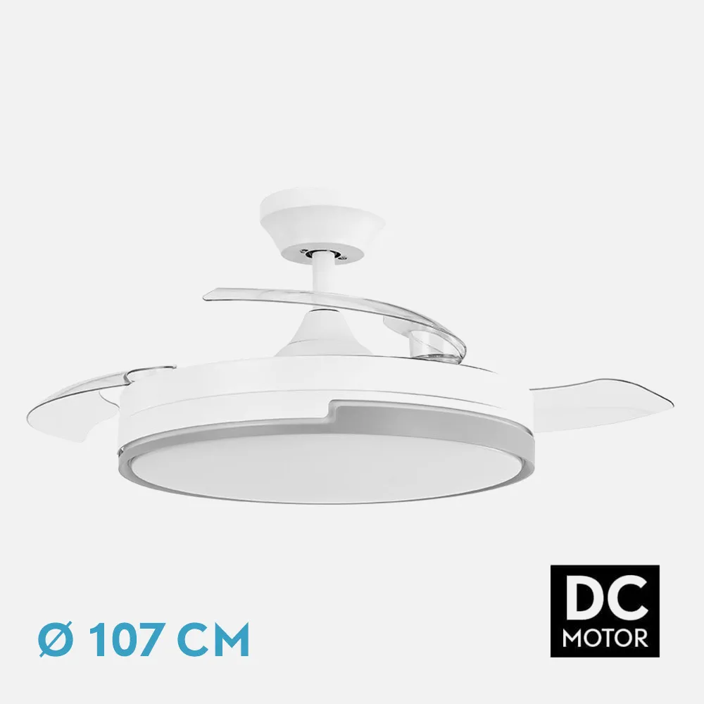 Ventilador DC 72w Olimpia Blanco/gris 3Aspas Transp. 107d 6Vel. 7200lm 3000-4500-6000k  C/remoto, Memoria Y Temporizador 24 