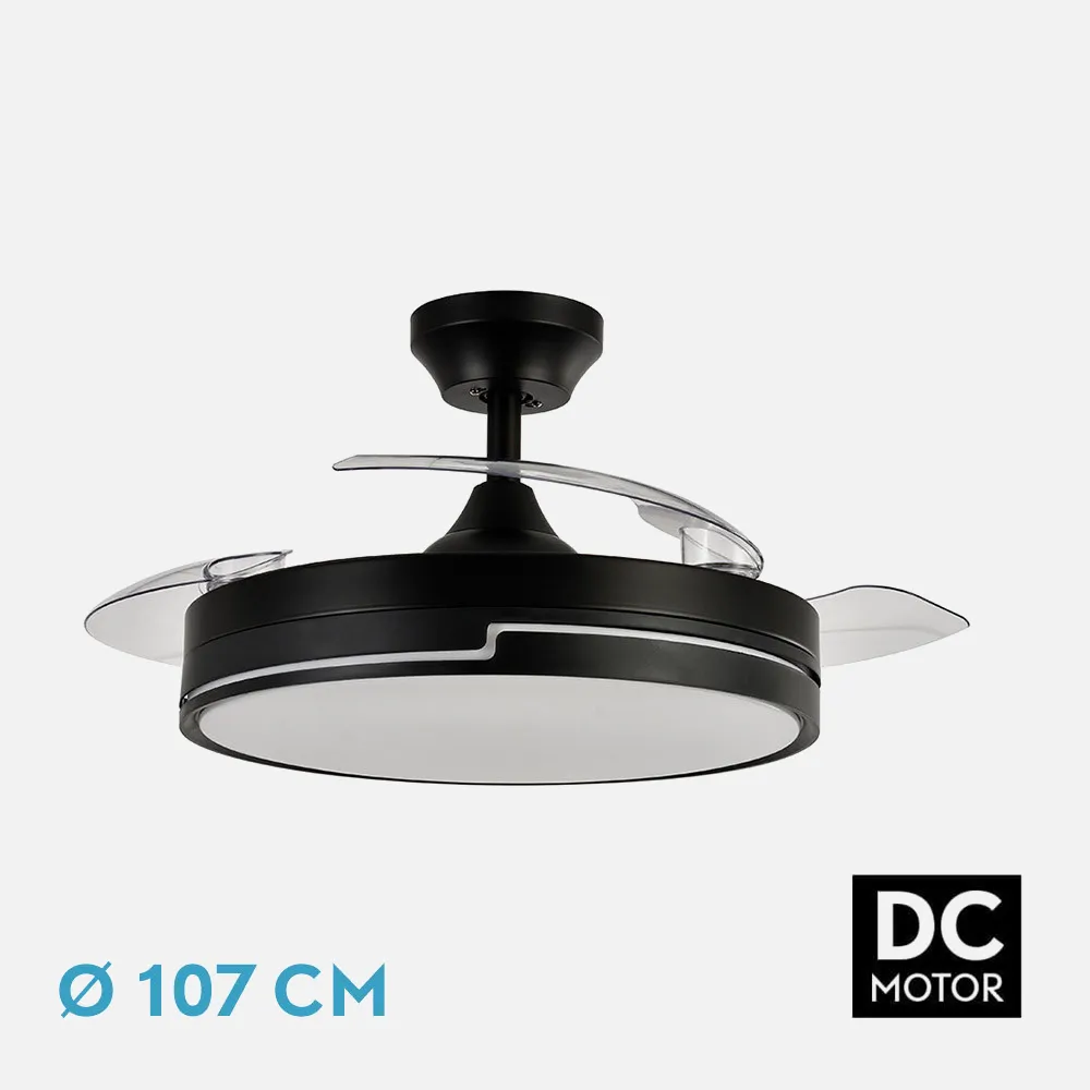 Ventilador DC 72w Olimpia Negro 3 Aspas 107d 6vel. 7200lm 3000-4500-6000K C/remoto, Memoria Y Temporizador 24