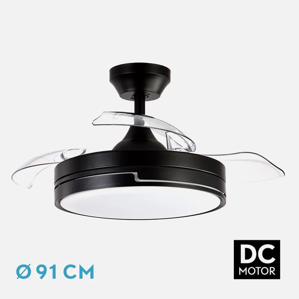 185999009 - Ventilador Dc 48w Olimpia Negro 3aspas 91d 4800lm 6vel 3000k,4500k,6000k, Remoto+temporizador+memoria