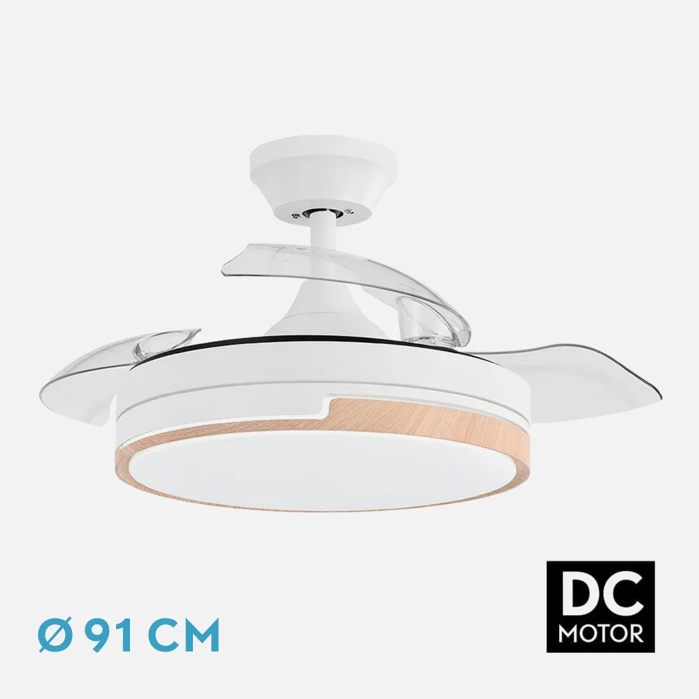 Ventilador Dc 48w Olimpia Blanco/haya 3aspas 91d 4800lm 6vel 3000k,4500k,6000k, Remoto+temporizador+memoria