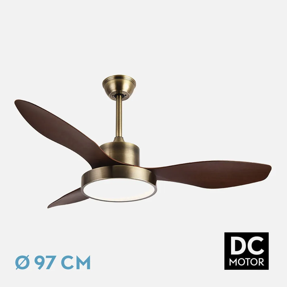 128599336 - Ventilador Dc Hayate 24w 2650lm Cuero/roble 3aspas 97d 6vel 3000-4000-6000k Remoto,memoria Y Temporizador