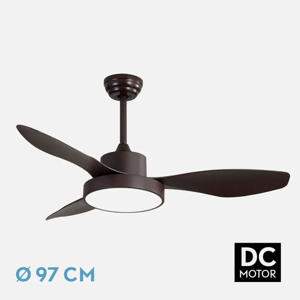 128599302 - Ventilador Dc Hayate 24w 2650lm Marron 3aspas 6vel 97d 3000-4000-6000k Remoto,memoria Y Temporizador