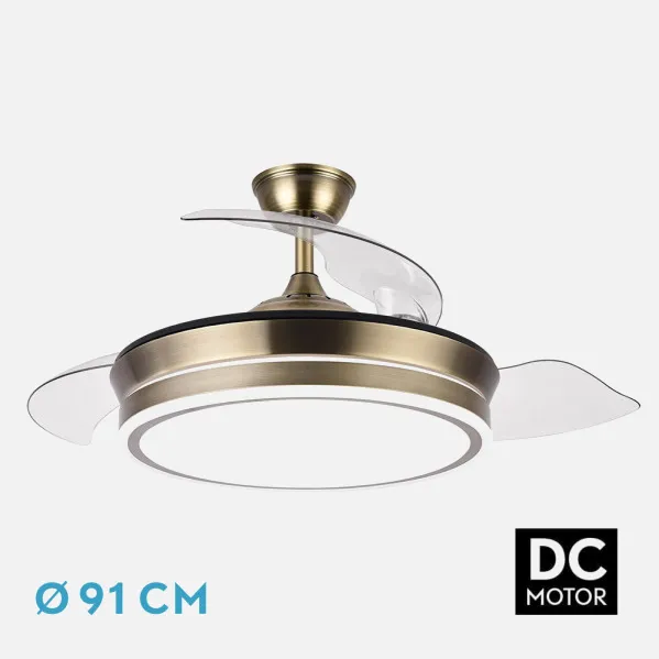 Ventilador Dc Bayomo Cuero 72w 6120lm 91d 3asp.desplegables 3000-4000-6000k Remoto, Temporizador, Memoria