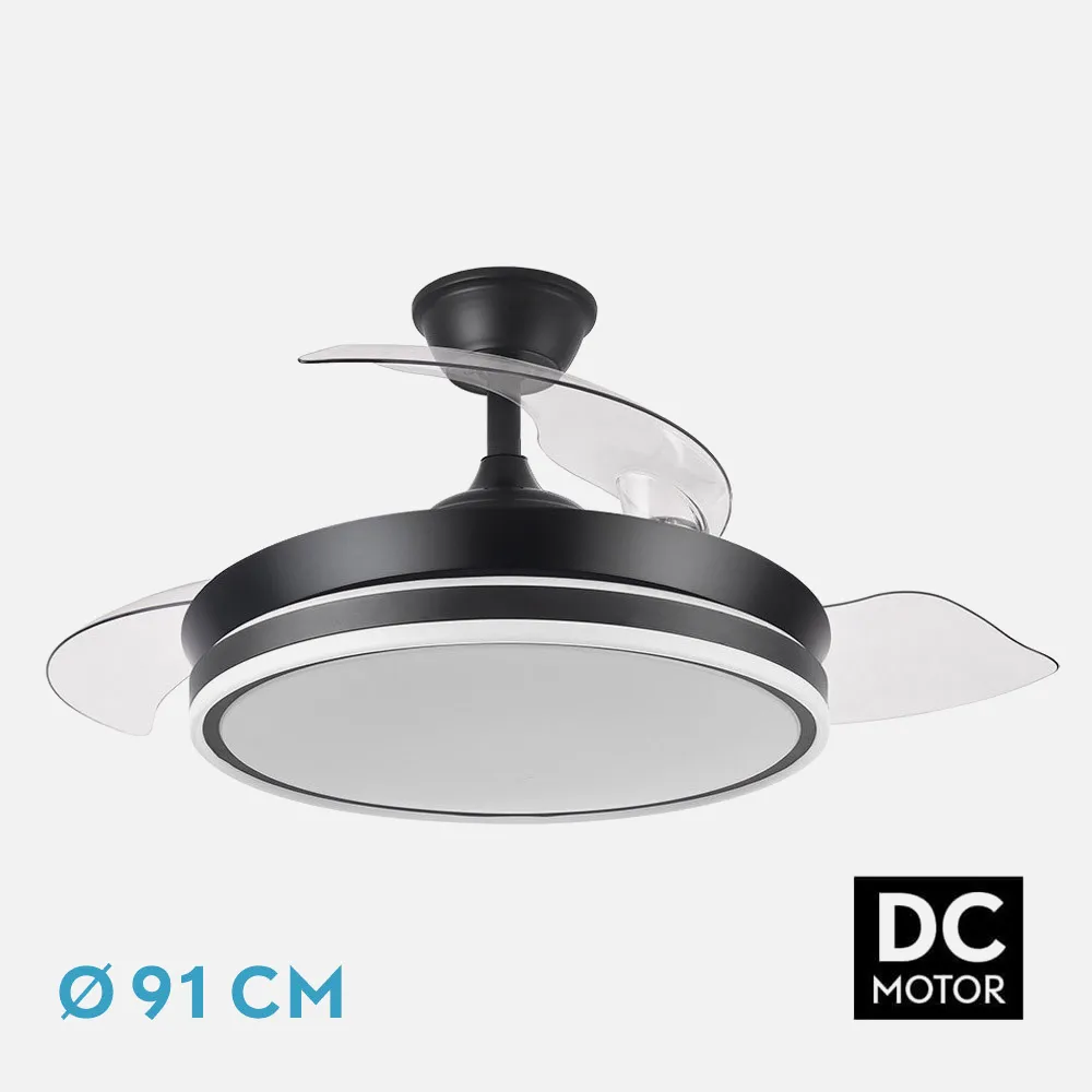 142599009 - Ventilador Dc Bayomo Negro 72w 6120lm 91d 3asp.desplegables 3000-4000-6000k Remoto, Temporizador, Memoria