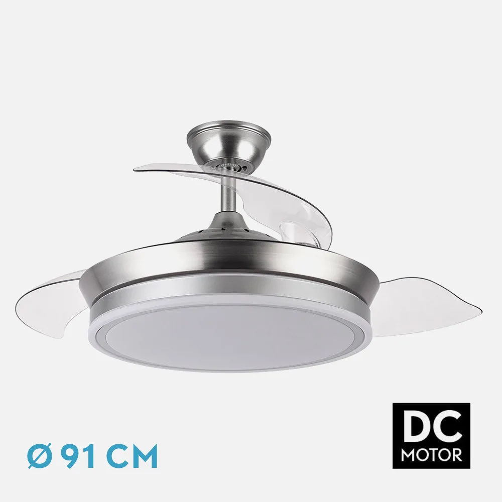 142599003 - Ventilador Dc Bayomo Niquel 72w 6120lm 91d 3asp.desplegables 3000-4000-6000k Remoto, Temporizador, Memoria