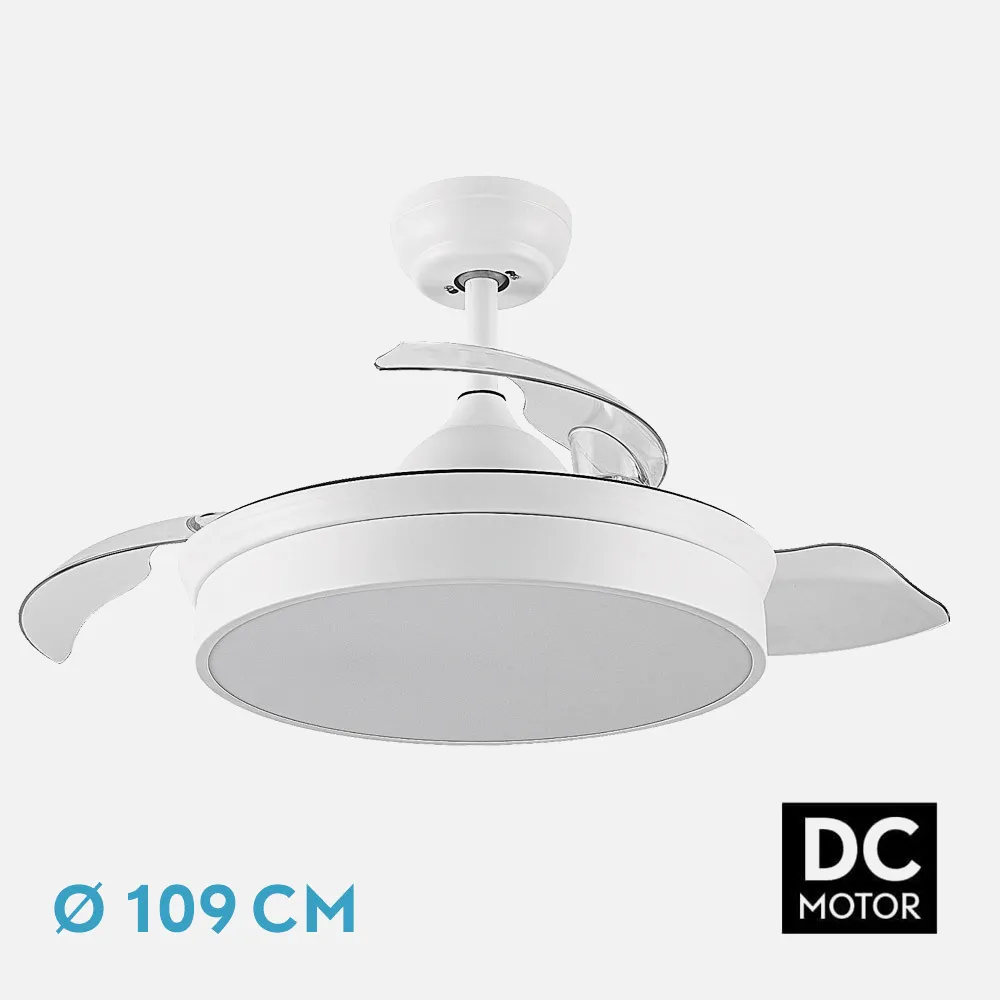 Ventilador Dc Cala Blanco 72w 7200lm 3Asp.desp. 109d 6 Velocidades 3000-4000-6000k  Remoto, Temporizador Y Memoria