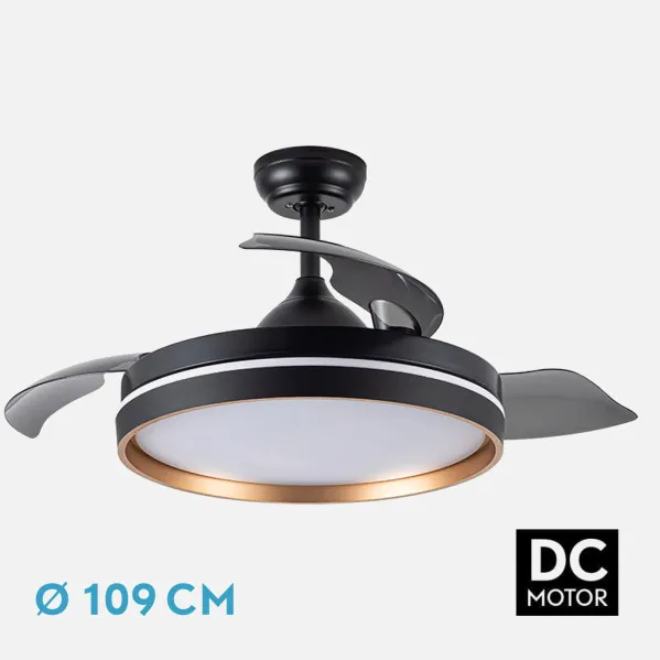 Ventilador Dc Nalon 72w Negro/oro 3aspas 109d 7200l 6vel 3000k,4500k,6000k Remoto+memoria+temporizador