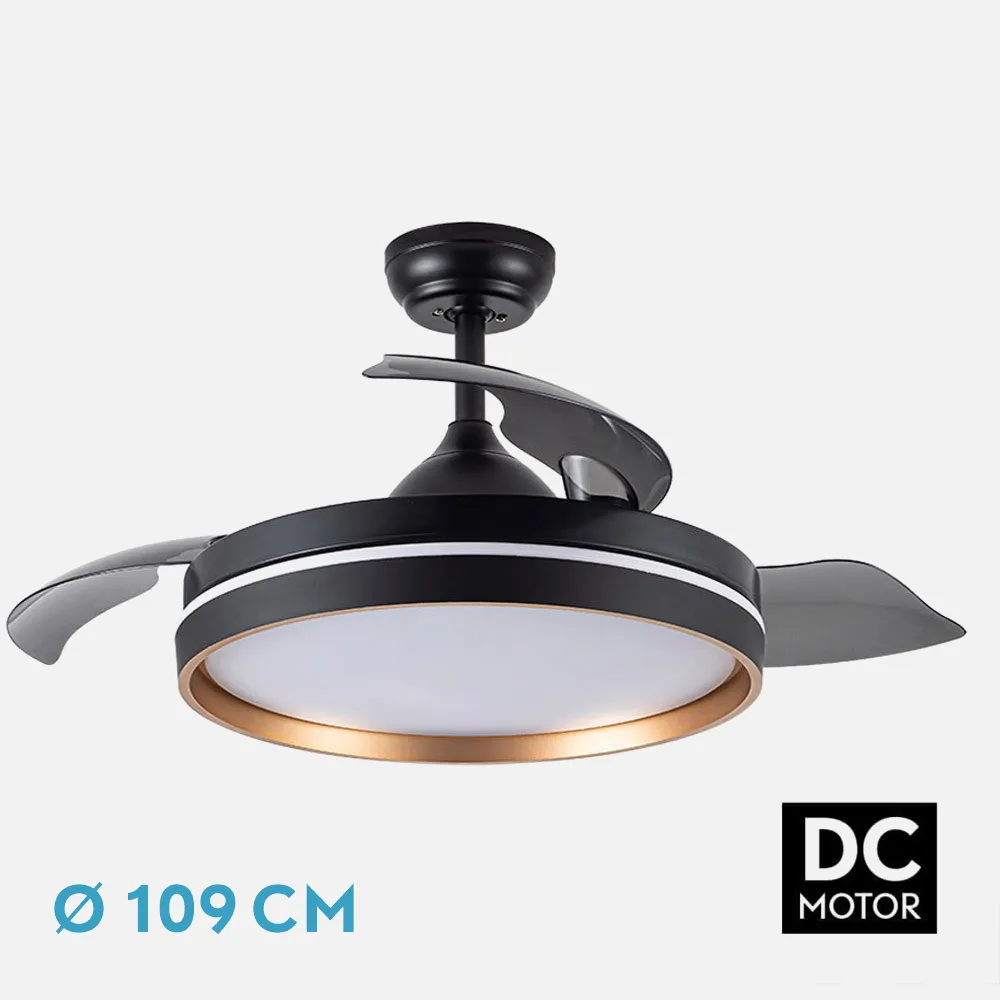 213091316 - Ventilador Dc Nalon 72w Negro/oro 3aspas 109d 7200l 6vel 3000k,4500k,6000k Remoto+memoria+temporizador