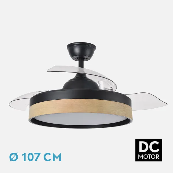Ventilador Dc Iglu 59w 6980lm Negro/haya 3asp.desplegables 32/47x50/107d.3col,remoto,reg.intensidad,Temporizador, Memoria