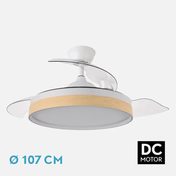 Ventilador Dc Iglu 59w 6980lm Blanco/haya 3asp.despl. 32/47x50/107d.3colores, Remoto, Reg.intensidad, Temporizador, Memoria