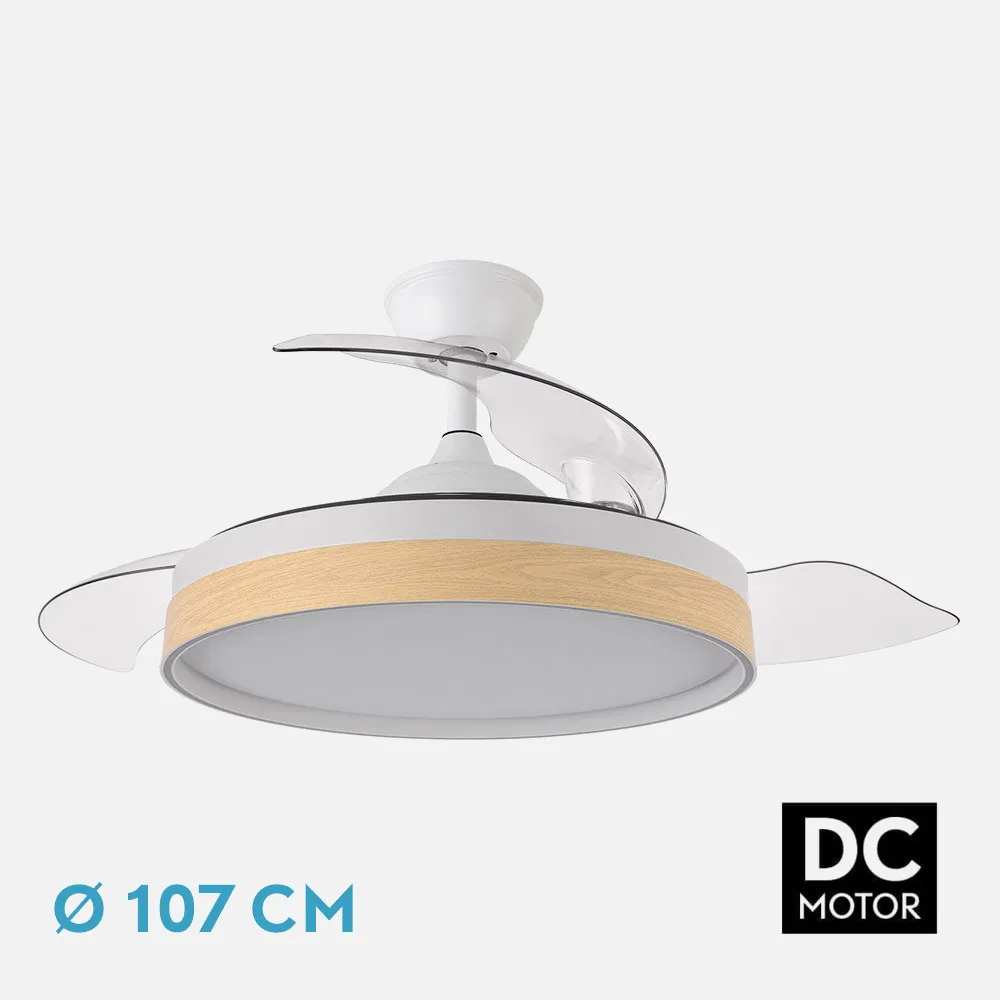 207091368 - Ventilador Dc Iglu 59w 6980lm Blanco/haya 3asp.despl. 32/47x50/107d.3colores, Remoto, Reg.intensidad, Temporizador, Memoria
