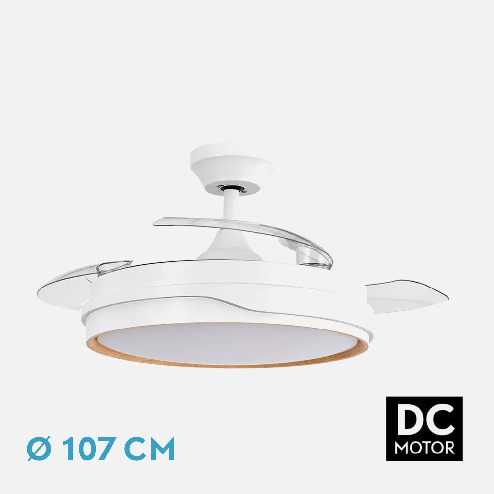 Ventilador Dc Tempano Blanco/haya 72w 3aspas107d 7200lm 6vel 3000k,4500k,6000k, Remoto+temporizador+memoria