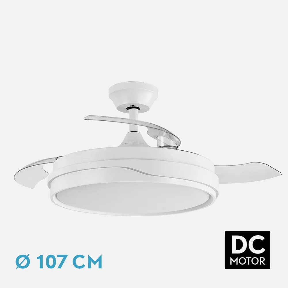Ventilador Dc Tempano Blanco 72w 3aspas 107d 7200lm 6vel 3000k,4500k,6000k, Remoto+temporizador+memoria
