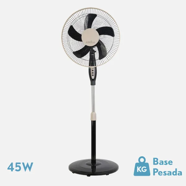 Ventilador De Pie Belmonte Negro/beis 3 Vel.45w 5aspas Orientable, Fijo y Rotatorio Regx43x40 Cm