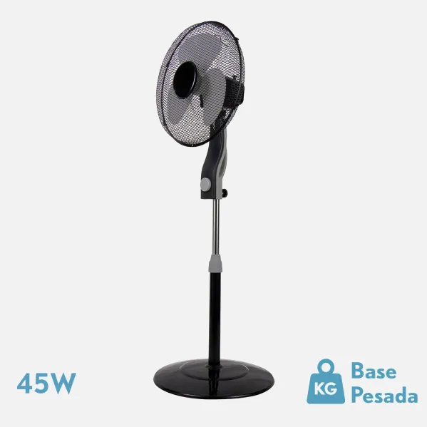 Ventilador De Pie Magico Negr/gris 3 Vel.45w 3aspas Orientable Fijo Y Rotatorio Regx41x41 Cm