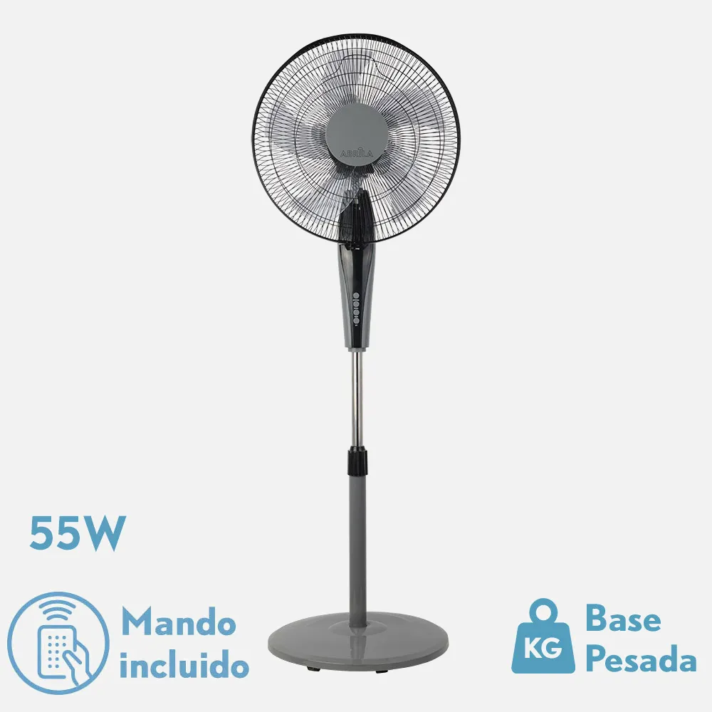 213941028 - Ventilador De Pie Borlon Negro/gris 3 Vel.55w 5x2aspas Orientable+ Remoto+ Temporizador Regx43x40 Cm