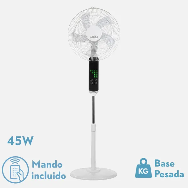 Ventilador De Pie Rodium Blanco 3vel 45w Regx43x40cm Oscilante 5asp.tactil C/remoto Y temporizador