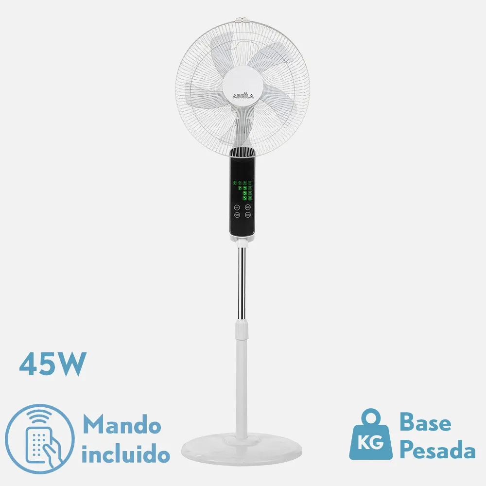 Ventilador De Pie Rodium Blanco 3vel 45w Regx43x40cm Oscilante 5asp.tactil C/remoto Y temporizador