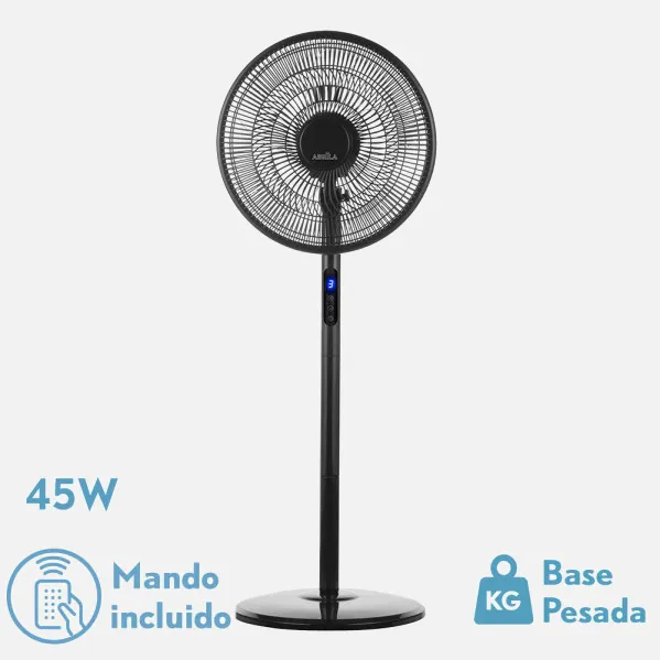 Ventilador De Pie Icono Negro 3vel 45w  119x44x40 Cm Oscilante 5asp.c/ Remoto,temporizador