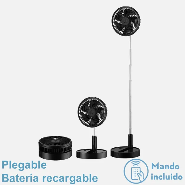 Ventilador DC Portatil Galan Negro 10w 3vel Bateria Regx20x20cm Plegable+remoto+temporizador