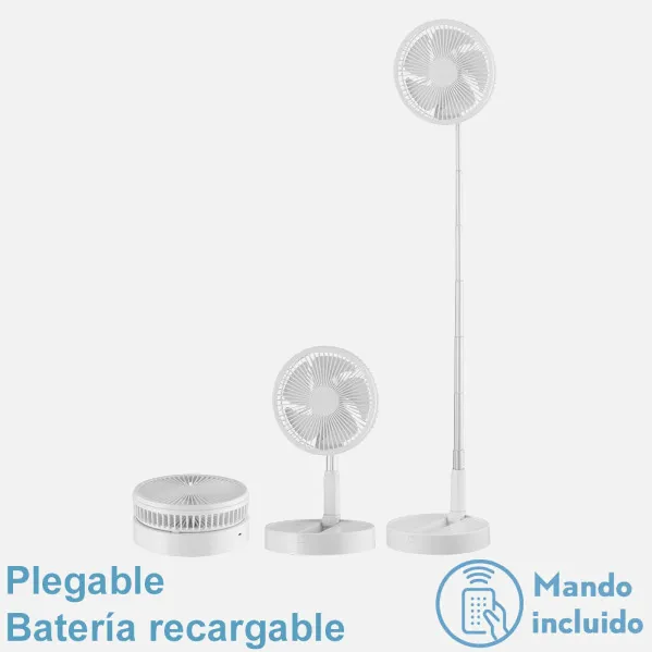 Ventilador DC Portatil Galan Blanco 10w 3vel Bateria Regx20x20cm Plegable+remoto+temporizador