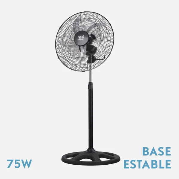 Ventilador De Pie Reforzado Negro 3 Vel. 75W 5 Aspas Aluminio Plata Giro 360 Regx50x50 Cm