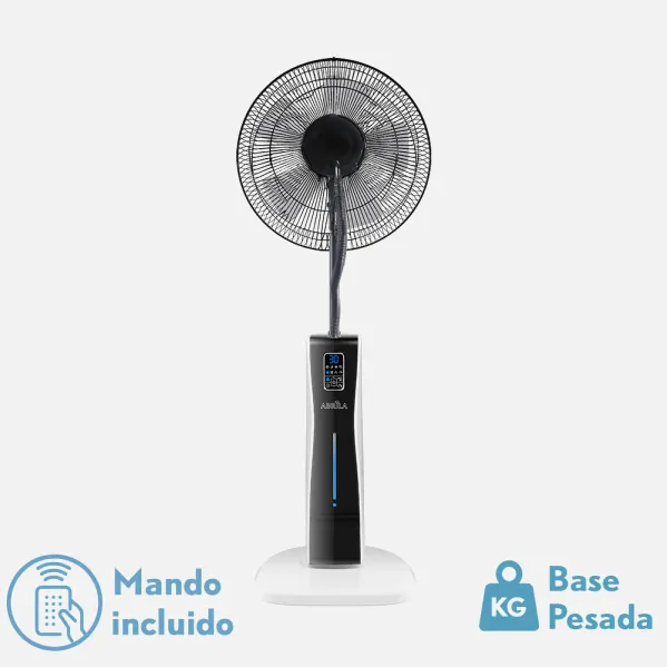 Ventilador De Pie Corvo Blan/negro 3 Vel.75w.5Asp  Nebulizador 125x43x40cm  Remoto Y Temporizador, Tanque De Agua 2l