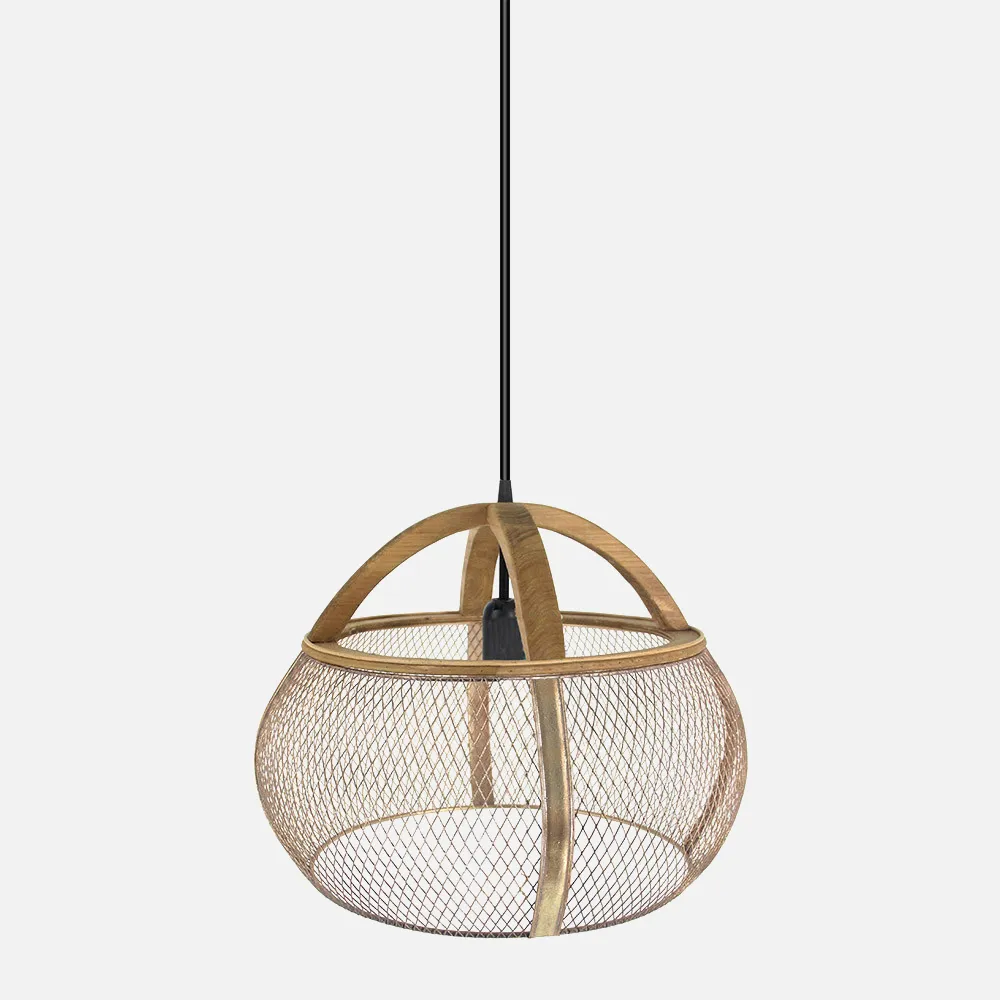 Colgante Coimbra Negro/cuero 1xe27 Regx43x43cm
