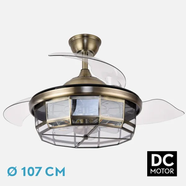 Ventilador Dc Tornado Cuero 5xe27 107d 3aspas Desplegables 6velocidades C/remoto Y Temporizador