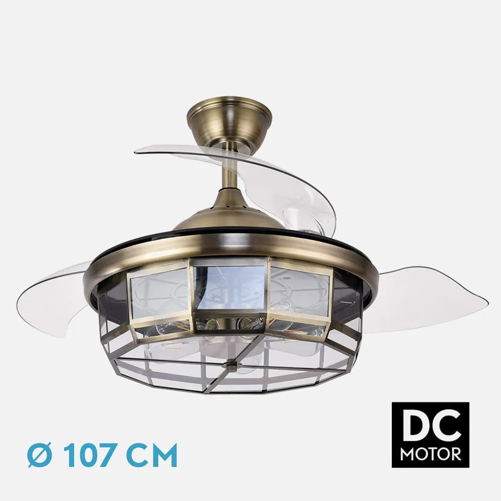 222691314 - Ventilador Dc Tornado Cuero 5xe27 107d 3aspas Desplegables 6velocidades C/remoto Y Temporizador