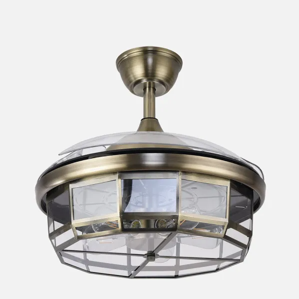Ventilador Dc Tornado Cuero 5xe27 107d 3aspas Desplegables 6velocidades C/remoto Y Temporizador