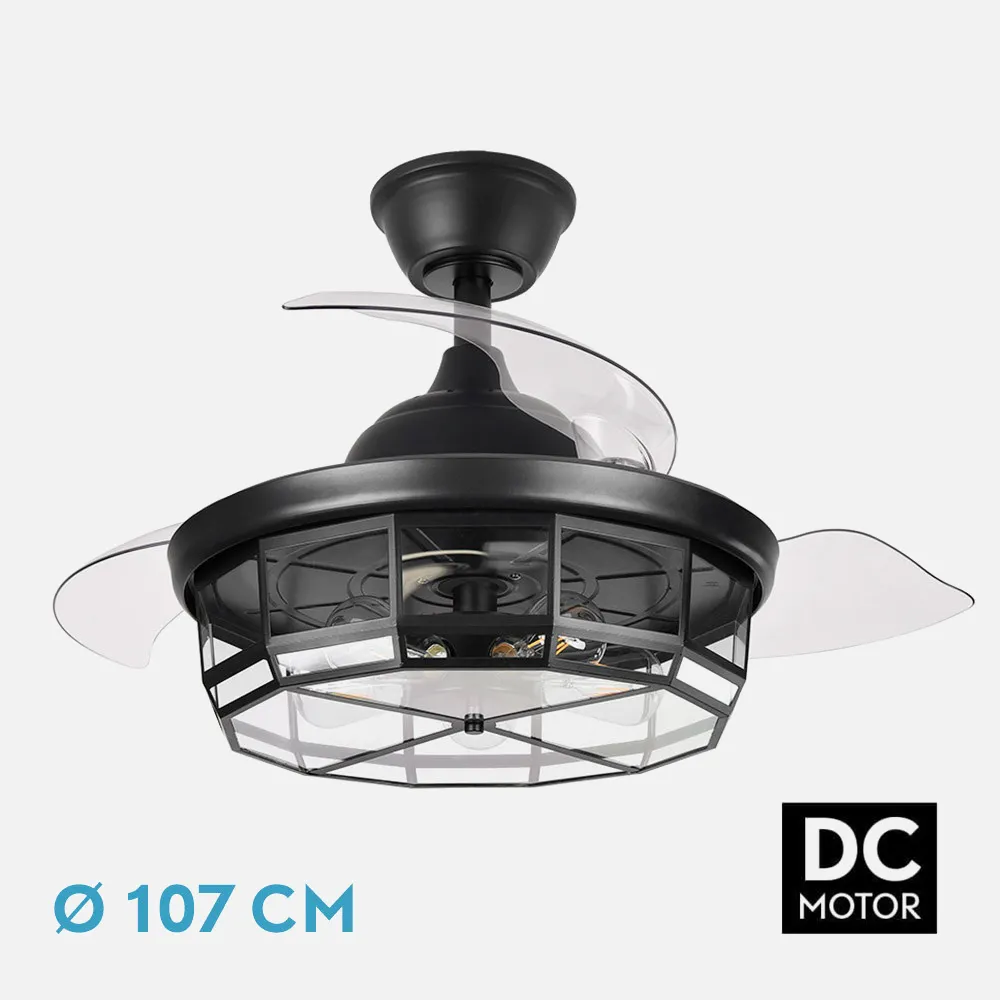 Ventilador Dc Tornado Negro 5xe27 107d 3aspas Desplegables 6velocidades C/remoto