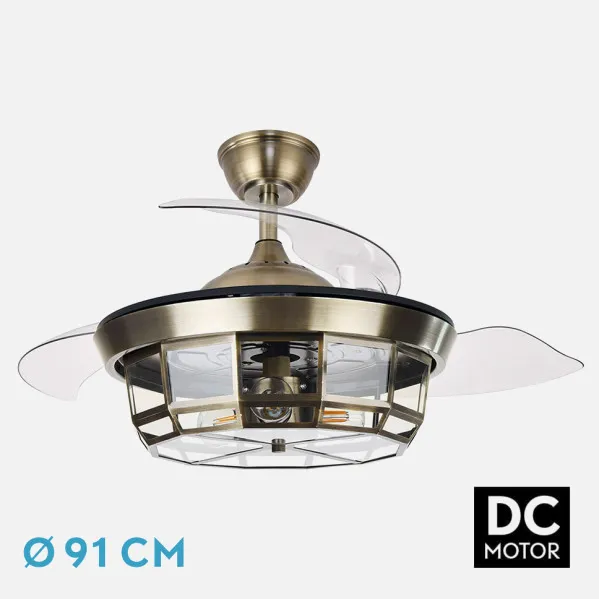 Ventilador Dc Tornado Mini Cuero 3xe27 91d 3aspas Desplegables 6velocidades C/remoto Y Temporizador