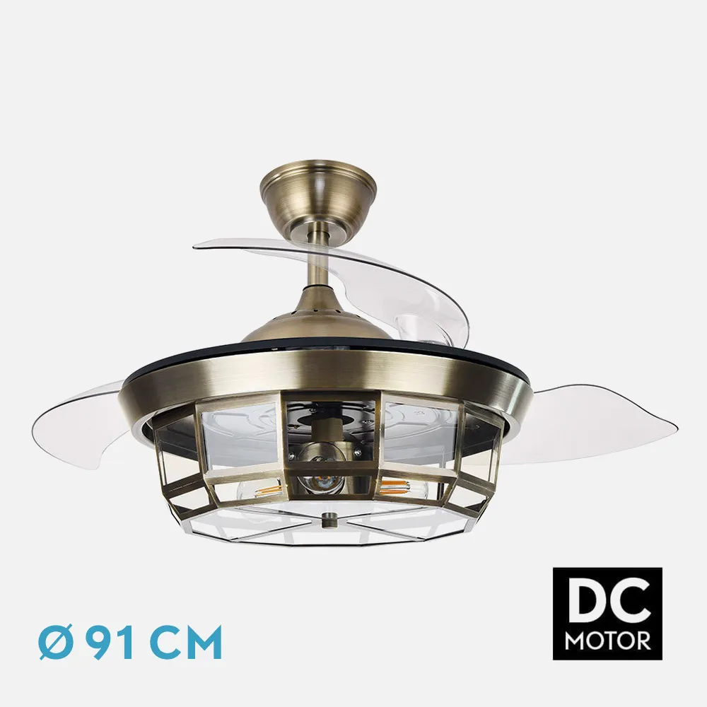 Ventilador Dc Tornado Mini Cuero 3xe27 91d 3aspas Desplegables 6velocidades C/remoto Y Temporizador