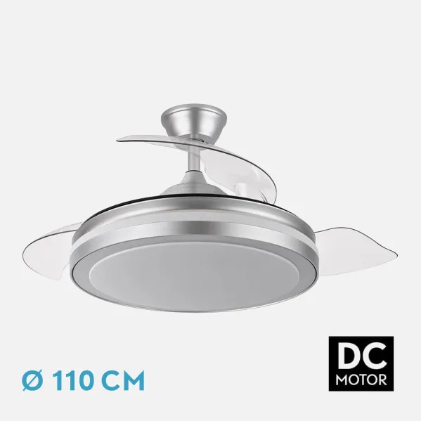 Ventilador Dc Esparta Plus 72w 6120lm Plata 107d 3aspas Desp.3000-4000-6000k Remoto+ Temporizador+ Memoria