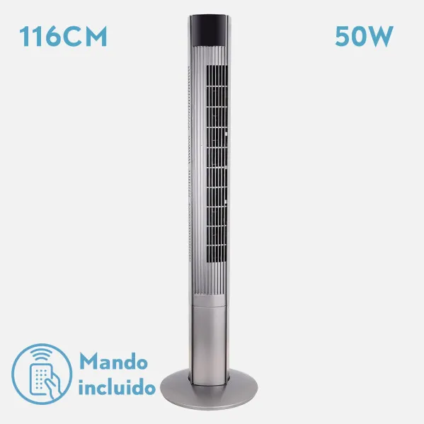 Ventilador De Torre Principe Plata 3vel 50w Remoto  Oscilante Temporizador 116x32x32cm