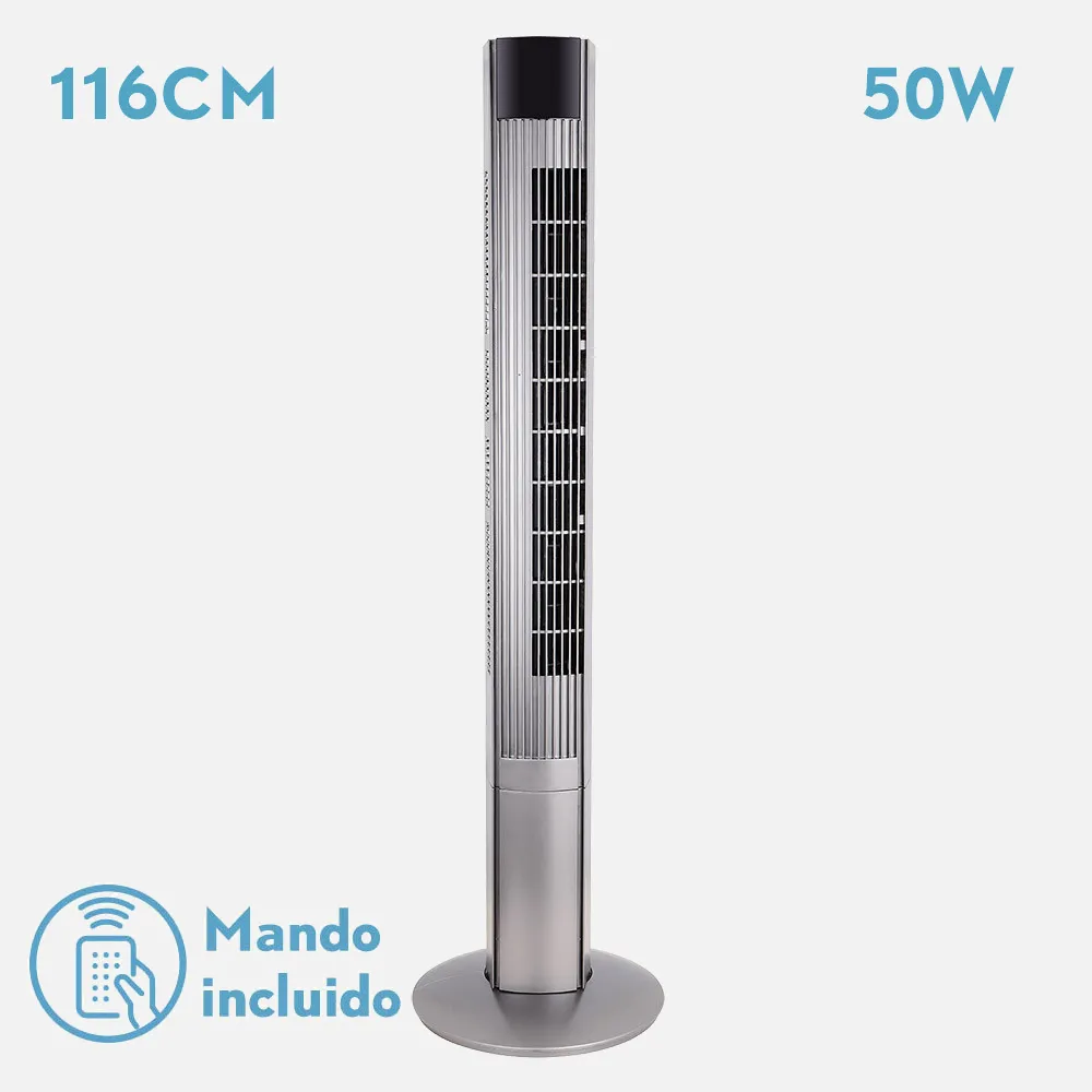 Ventilador De Torre Principe Plata 3vel 50w Remoto  Oscilante Temporizador 116x32x32cm