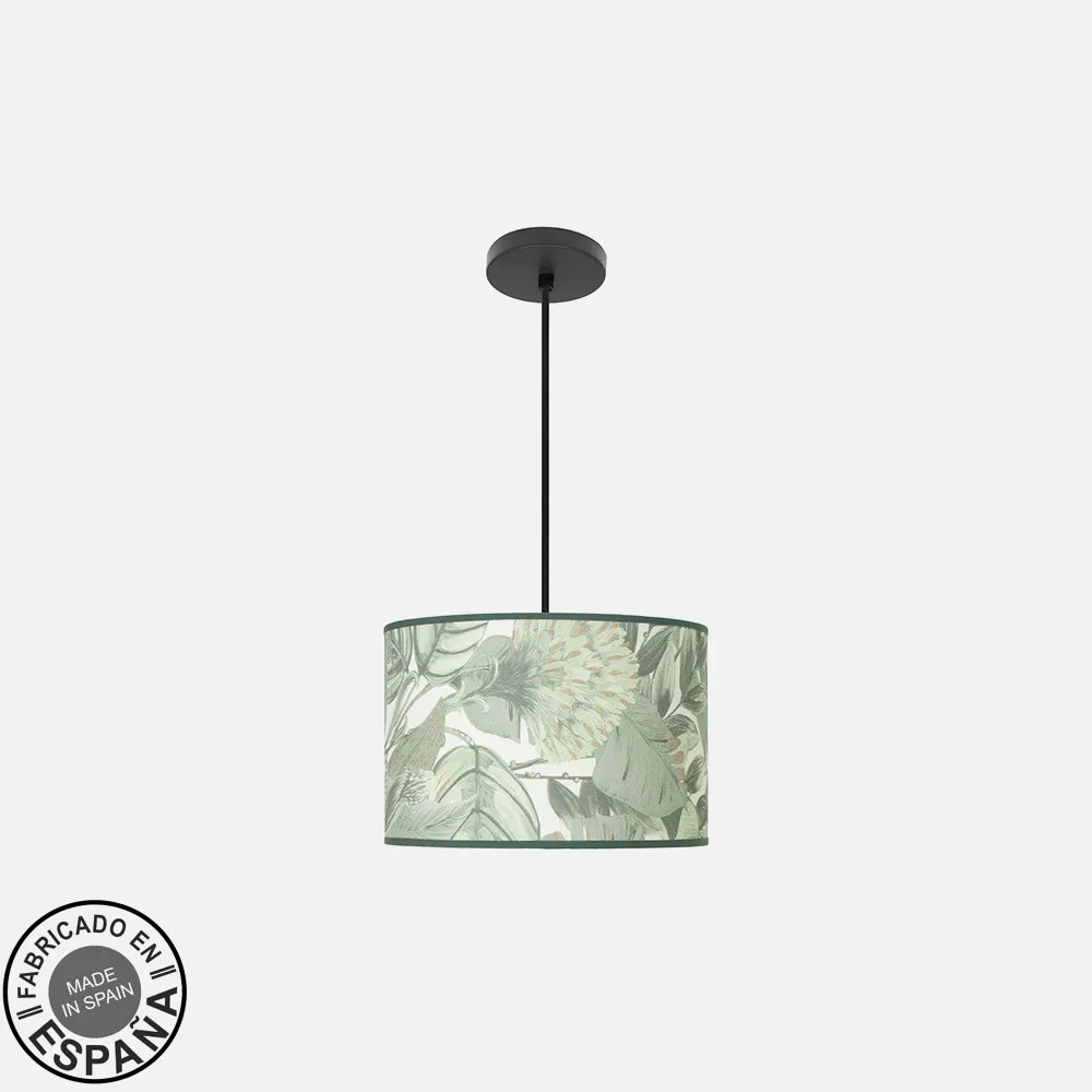 212493019 - Colgante Moda 1xe27 Negro/hoja Verde Regx30x30cm