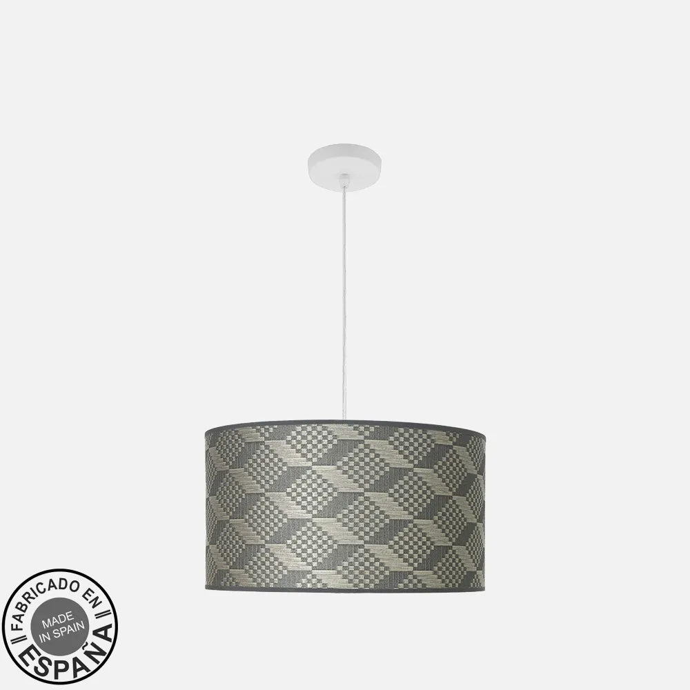 212494111 - Colgante Moda 2xe27 Blanco/tetris Gris Regx40x40cm C/difusor