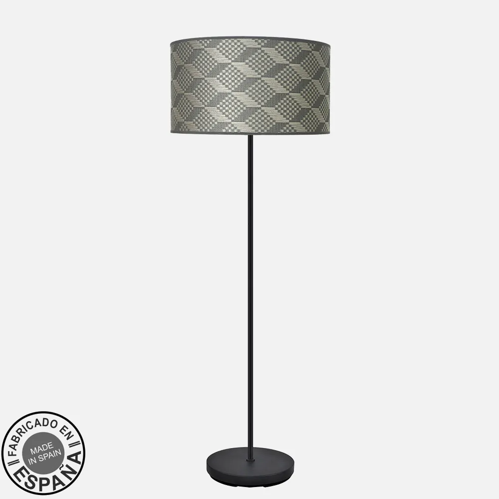 212441119 - Pie Salon Moda 1xe27 Negro/tetris Gris 163x40x40cm