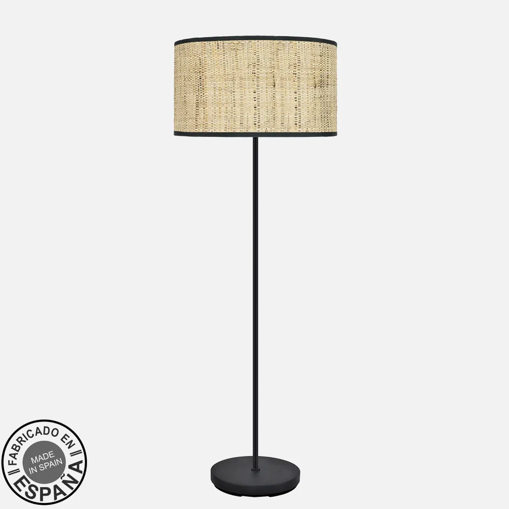 212441079 - Pie Salon Moda 1xe27 Negro/cañizo Oscuro 163x40x40 Cm