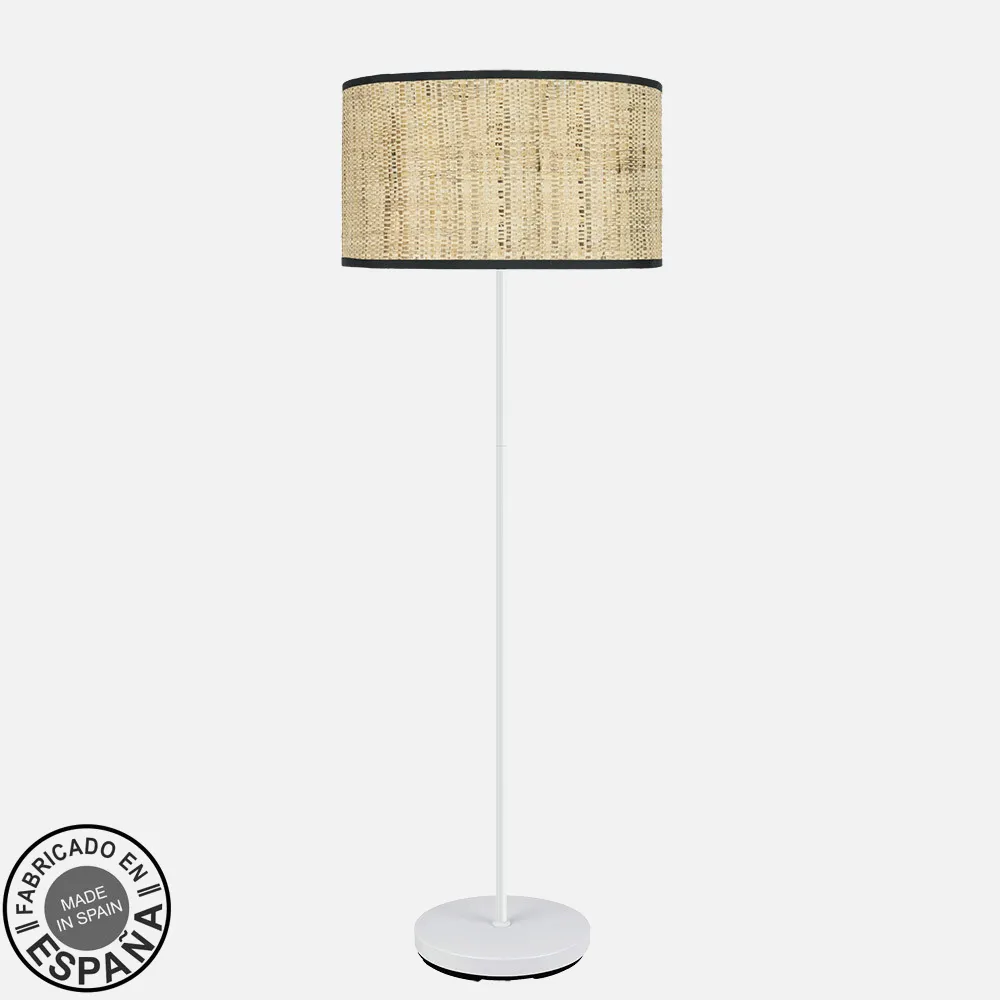 212441071 - Pie Salon Moda 1xe27 Blanco/cañizo Oscuro 163x40x 40 Cm