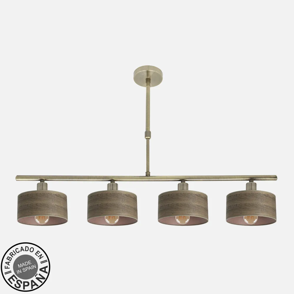 Lampara Gilda 4xe14 Cuero/madera Oscura Regx76x14 Cm