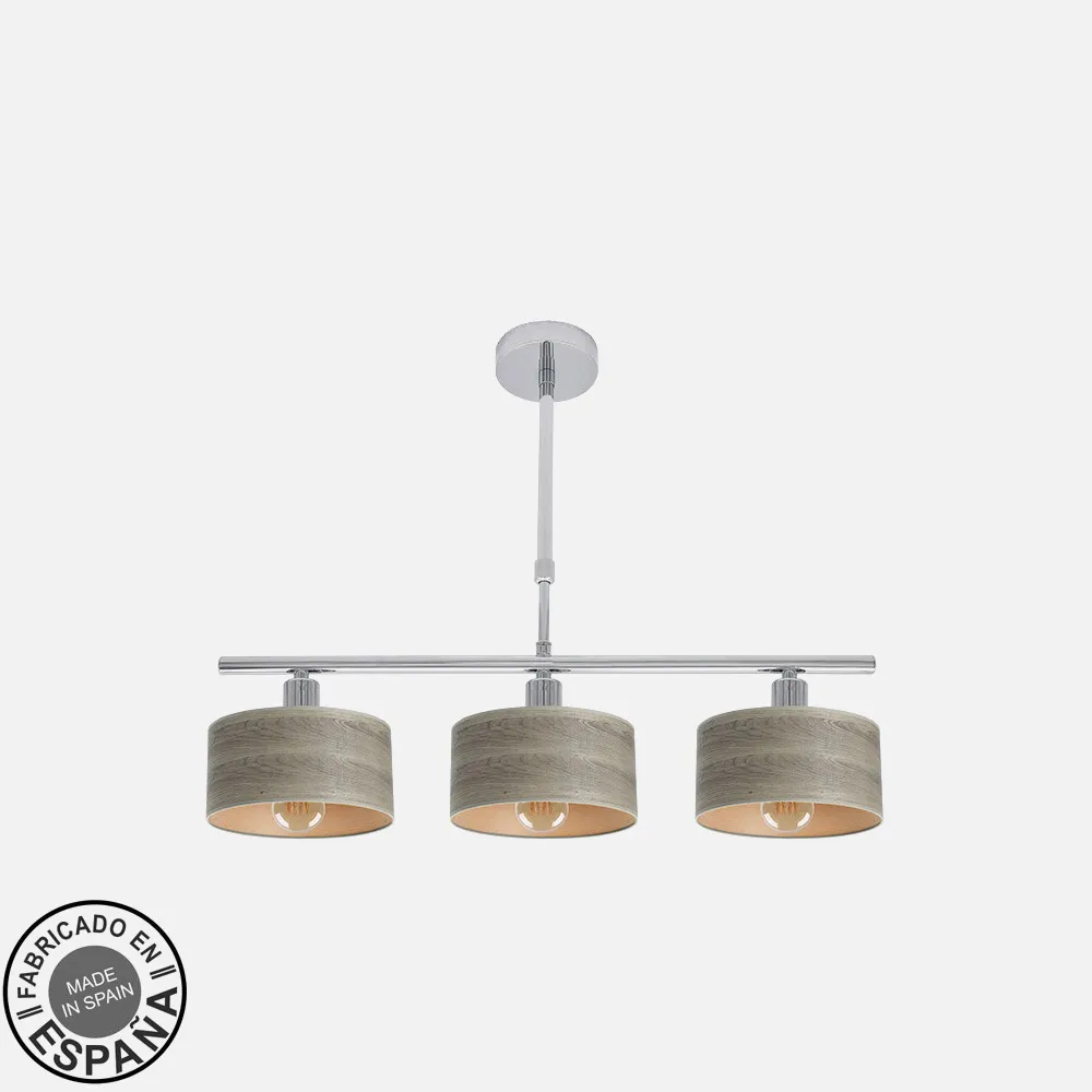 Lampara Gilda 3xe14 Cromo/madera Gris Regx55x14 Cm