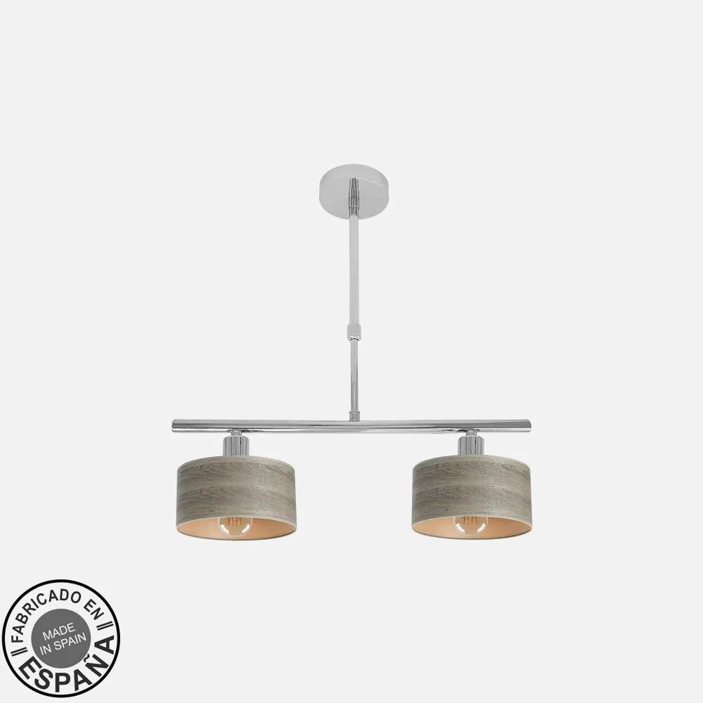 Lampara Gilda 2xe14 Cromo/madera Gris Regx43x14 Cm