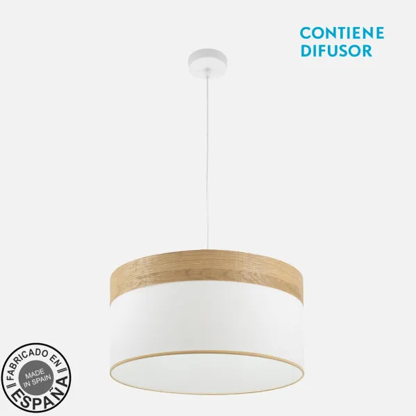 Colgante Cloe 2xE27 Blanco/blanca-madera Clara Regx50x50 cm