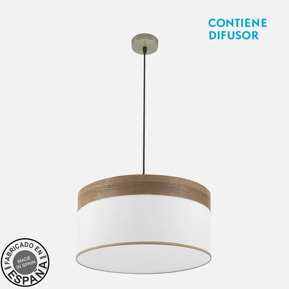 175495084 - Colgante Cloe 2xe27 Cuero/blanca-madera Oscura Regx50x50 cm