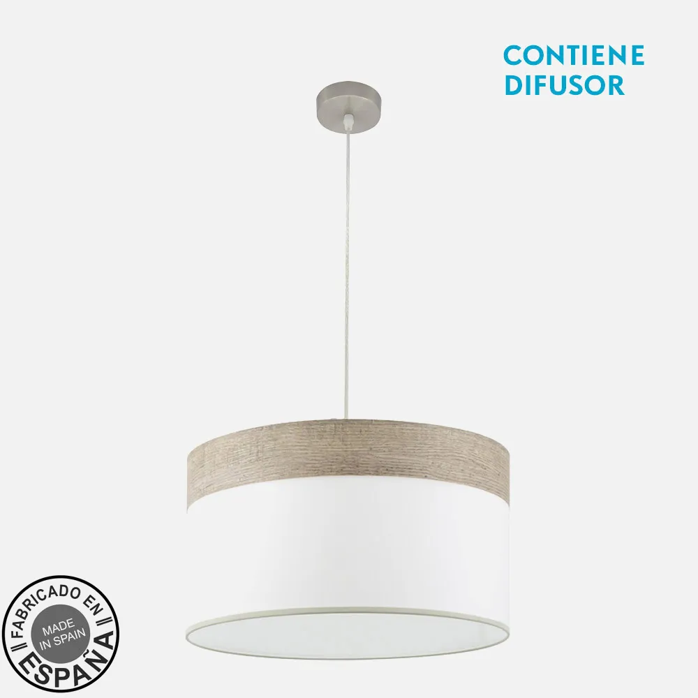 175495083 - Colgante Cloe 2xe27 Niquel/blanca-madera Gris Regx50x50 cm