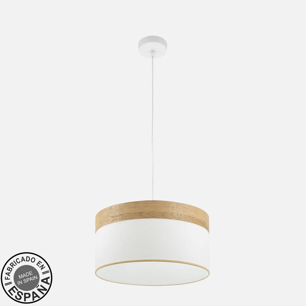 175494085 - Colgante Cloe 1xe27 Blanco/blanca-madera Clara Regx40x40 cm