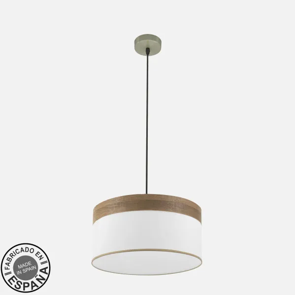 Colgante Cloe 1xe27 Cuero/blanca-madera Oscura Regx40x40 cm